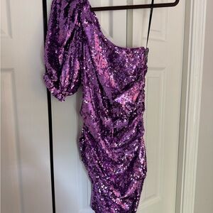 For Love And Lemons Purple Sequin One Shoulder Dress